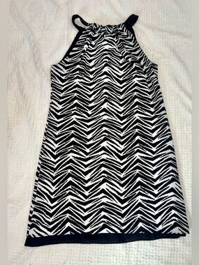 White House Black Market Zebra Print Halter Dress Open Back Tie Neck Size 10